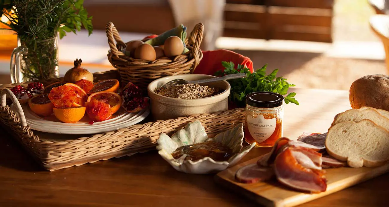 Hutton Vale Farm produce and preserves presented on a table
