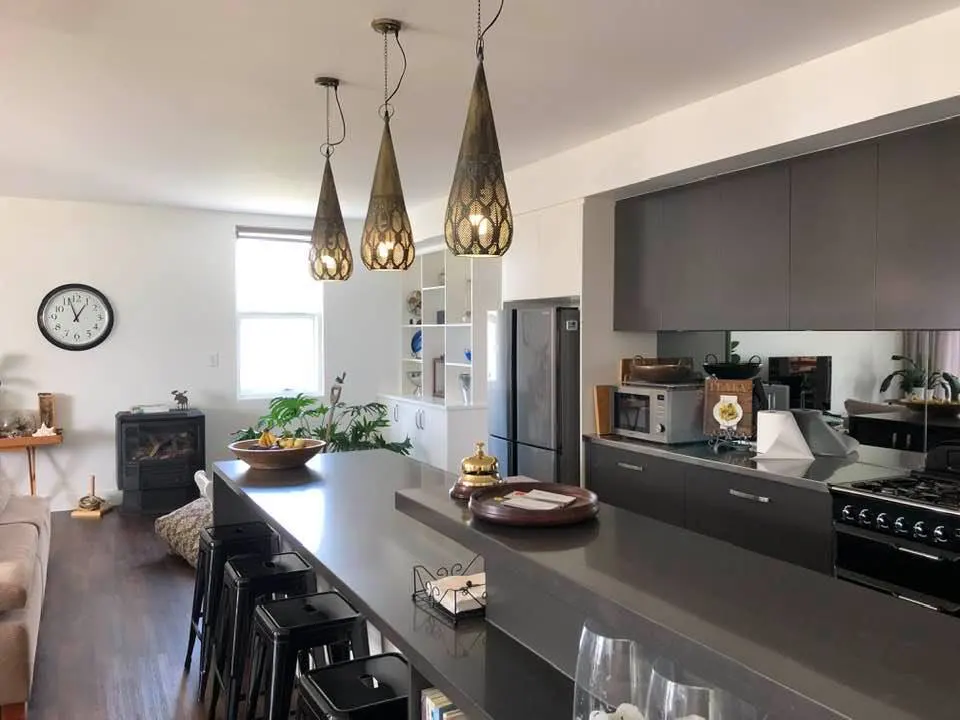 Breakfast bar and kitchen of River’s End Retreat, Goolwa