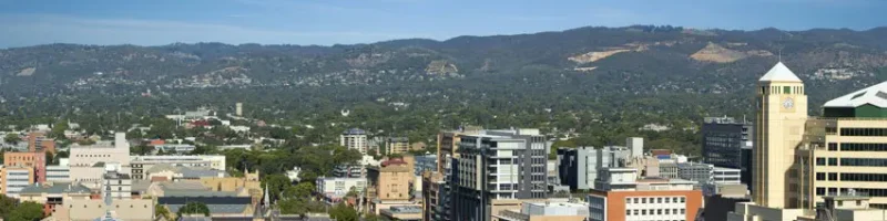 Aerial view of North Terrace in Adelaide City looking to the hills